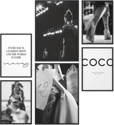 Poster Set - Wanddecoratie Prints - Interieur Verfraaien - Matte Afwerking - 6 Delig - Zwart Wit
