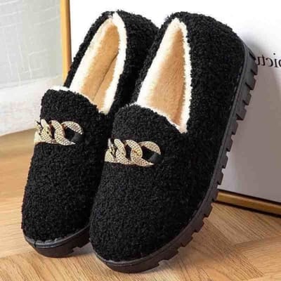 Platte damesschoenen winter pluche dikke warme muts katoenen schoenen dames casual sneakers dames loafers vrouwelijke sport wandelschoen 36 zwart