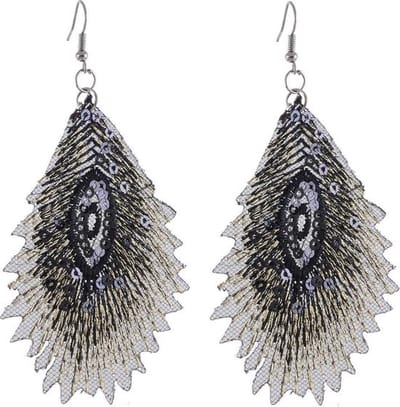 Behave - Oorbellen - geborduurde print - zwart, goud en zilver - pailletten lovertjes