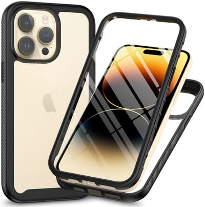 Hoesje met Ingebouwde Screenprotector Geschikt voor Apple iPhone 15 Pro Max | Full Protect valbescherming | Schokbestendige Beschermhoes tegen Vallen | Shockproof | Doorzichtig / Zwart