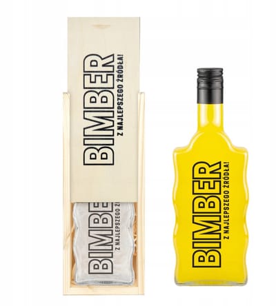 Bimberek Fala Serie - Decoratieve Fles - 500ml - Houten Kist - Unieke Vorm