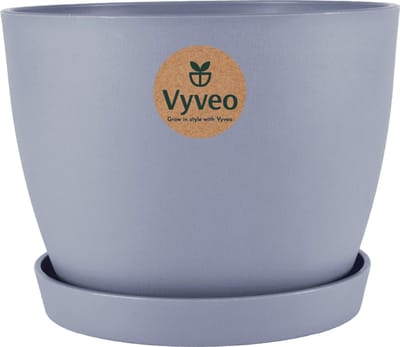 Vyveo - Bloempot Lunda met onderzetter - 14x10 - Donkergrijs - Bloempot voor binnen en buiten - Lichtgewicht - Breukbestendig - Vorstbestendig - UV-bestendig