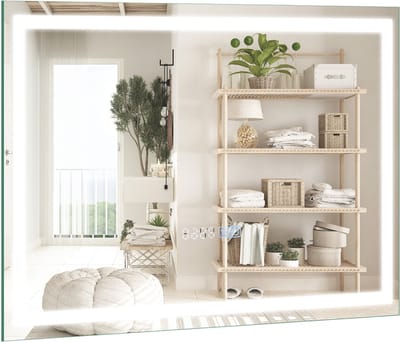 COSTWAY Badkamerspiegel met verlichting, 60 x 40 cm, dimbaar, 3000 K-6000 K, anti-condens, met klok, aanraakschakelaar en geheugenfunctie, wandspiegel, rechthoekig