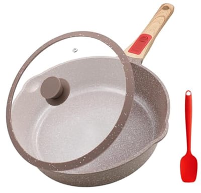 Keramische Braadpan 24 cm met Deksel en Afneembare Handgreep - Antiaanbaklaag en Geschikt voor Alle Warmtebronnen