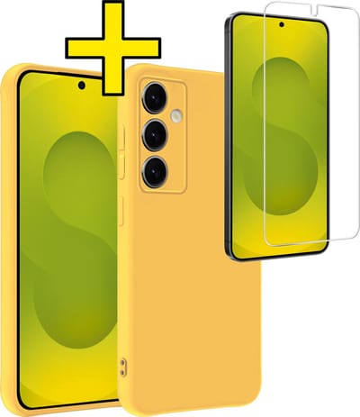 Hoesje - Met Screenprotector - Geschikt voor Samsung Galaxy S25 - Sterk & Shockproof - Back Cover - Siliconen Case - Telefoon Hoes - Telefoonhoesjes - Geel