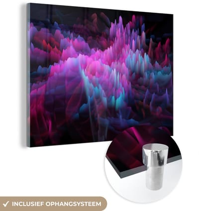Glasschilderij abstract - Rook - Roze - Design - Schilderij glas - Foto op glas - Wanddecoratie glas - 160x120 cm - Woonkamer - Woondecoratie - Glasplaat