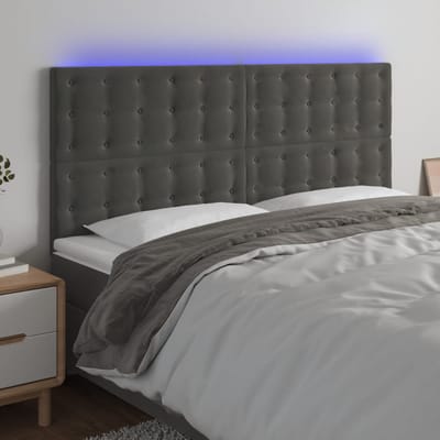 vidaXL - Hoofdbord - LED - 160x5x118/128 - cm - fluweel - donkergrijs
