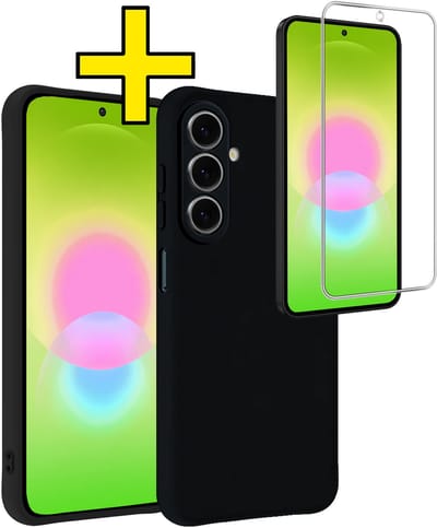 Hoesje - Met Screenprotector - Geschikt voor Samsung Galaxy A27 - Sterk & Shockproof - Back Cover - Siliconen Case - Telefoon Hoes - Telefoonhoesjes - Zwart