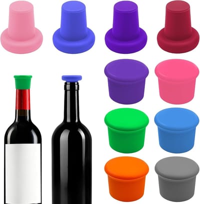 Set van 10 Siliconen Wijnstoppen in Diverse Kleuren - Perfect voor Wijnliefhebbers en Bewaren van Dranken