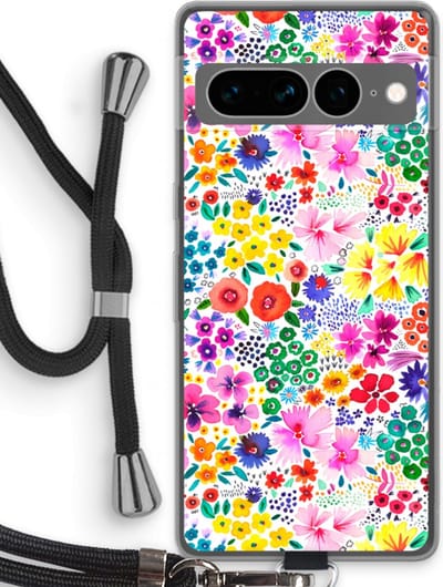 Case Company® - Hoesje met koord geschikt voor Google Pixel 7 Pro hoesje met Koord - Little Flowers - Telefoonhoesje met Zwart Koord - Bescherming aan alle Kanten en Over de Schermrand
