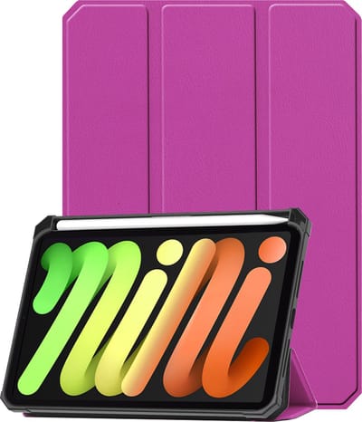 Hoesje - Geschikt voor Apple iPad Mini 7 (2024) - 8.3 inch - 7e Generatie - Dun & Stevig - Trifold Bookcase - Hard Cover Case - Met Uitsparing Geschikt voor Apple Pencil - Hardcover Book - Tablet Hoes - Paars