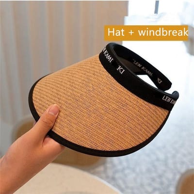 Chapeau de soleil d'été pour femmes, haut creux, grand bord, en vinyle, Style bandeau, chapeau de voyage en plein air, Anti-ultraviolet Hat + windbreak kaki
