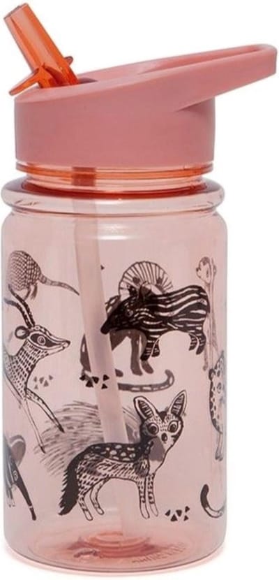 Petit Monkey Drinkfles black animals roze - Drinkfles school - Drinkfles meisje