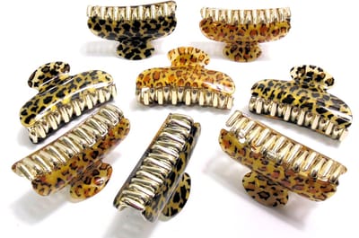 8 tijger-print haarklemmen 6,5 cm 4x / lichtbruin / 4x donkerbruin