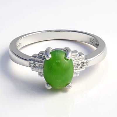 Cavill - Zilveren Ring 925 Sterling met 0,5 ct Keizerlijk Chrysopraas Ovaal & 0,01 ct Witte Topaas - Elegant Design - Maat 17