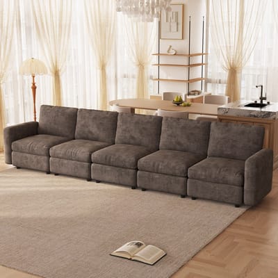 Guyii Meubels bank,Moderne 5-zitsbank in koffiekleur – Zachte sponsvulling, stabiele poten, comfortabel en ademend – sofa Afmetingen 365×85×77cm