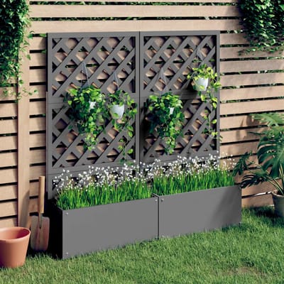 vidaXL - Plantenbakken - met - latwerk - 2 - st - 65x33x135 - cm - HKC - grijs