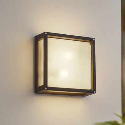 Lucande - Wandlamp buiten - 2lichts - Aluminium, glas - H: 25 cm - E27 - antraciet, melkglas