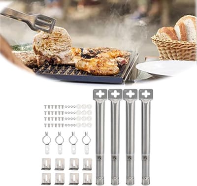 Universele Grillbrander Set - Rvs Barbecue Branders - 4 Stuks - Lengte Verstelbaar 30,5-44,5 Cm - Rechte Pijp Design - Corrosiebestendig - Voor Gas Grill - Eenvoudige Installatie - Gelijkmatige Hitteverdeling