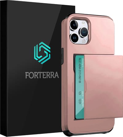 Hoesje Geschikt voor iPhone 16 Pro Pashouder Hard Case Hoes - Hoes Geschikt voor iPhone 16 Pro Hoesje Back Cover Met Pasjeshouder - Rosé goud