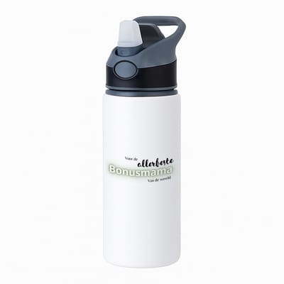 Hacebo® - voor de allerbeste bonusmama van de wereld waterfles met rietje zwart - de beste bonusmoeder - Moeder cadeautjes - moederdag - verjaardagscadeau - verjaardag - cadeau - geschenk - kado - gift - water fles - 650ML