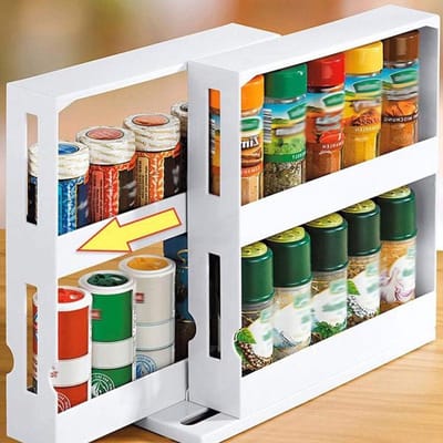 Dailygoods- Specerijenrek 2-laags - Opbergrek - Tot 20 Specerijpotjes - Uittrekbaar - Ruimtebesparend - Eenvoudig te installeren - Kruidenrek