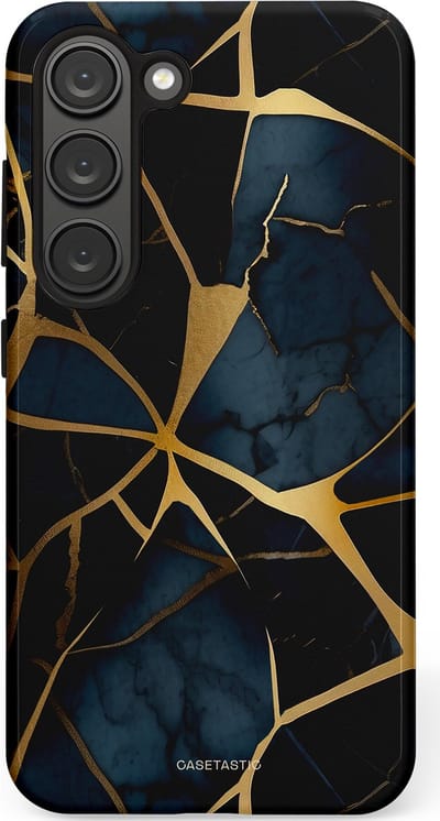 Casetastic hoesje geschikt voor Samsung Galaxy S23 - Dubbellaagse bescherming - Sterrennacht Marmer Goud - Fashion Case - Zwart Goud Donkerblauw