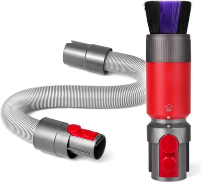 Krasvrije stofborstel - Zachte Stofzuigerborstel met Verlengslang - Flexibele Opzetborstel voor Stofzuigers - Krasvrije Stofborstel met Zachte Haren - Universele Verlenging - voor Meubels, Auto en Toetsenbord - Grijs en Rood
