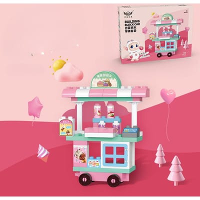 Grands Blocs de Construction Particules Voiture Sac Station-Service Véhicule d'Ingénierie Voiture Dessert Puzzle Sac d'Accessoires Enfants 29.5*7.7*20.5cm pink