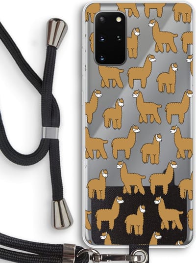 Case Company® - Hoesje met koord geschikt voor Samsung Galaxy S20 Plus hoesje met Koord - Alpacas - Telefoonhoesje met Zwart Koord - Bescherming aan alle Kanten en Over de Schermrand