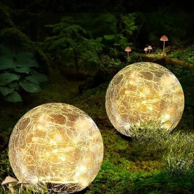 Oneay Waterdichte Solar Bolverlichting voor Buiten – Tuinlampen op Zonne-energie met Gebarsten Glas – Sfeervolle Grondverlichting voor Tuin, Pad en Terras - Warm licht