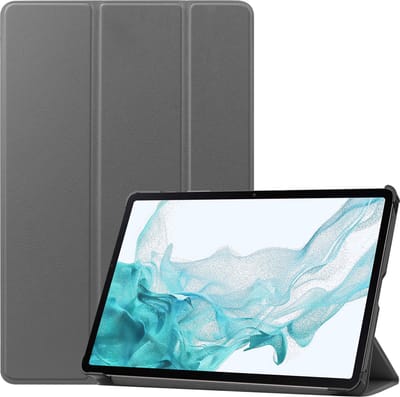 Hoes - Geschikt voor Samsung Galaxy Tab S9 - Dun & Stevig - Trifold Bookcase - Hard Cover Case - Met Uitsparing Geschikt voor S Pen - Hardcover Book - Tablet Hoesje - Grijs