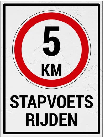 Stapvoets rijden 5 km bord met tekst | Sign Again materiaal | 20 x 15 cm