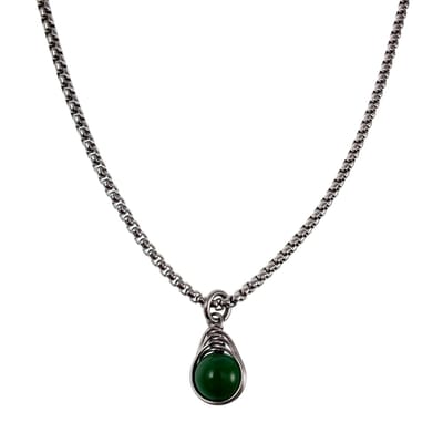 60cm x 3mm Jasseron-Ketting + Donkergroen Jade Steen Hanger Dames - RVS - Handgemaakt - Natuursteen Hanger met Ketting
