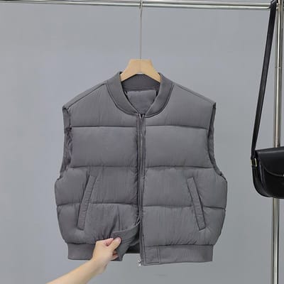 Korte Paardenclip voor Herfst en Winter voor Dames Nieuwe Koreaanse Versie van Warm Vest met Opstaande Kraag Baseball Katoenen Jas Mouwloos Vest XXL gray