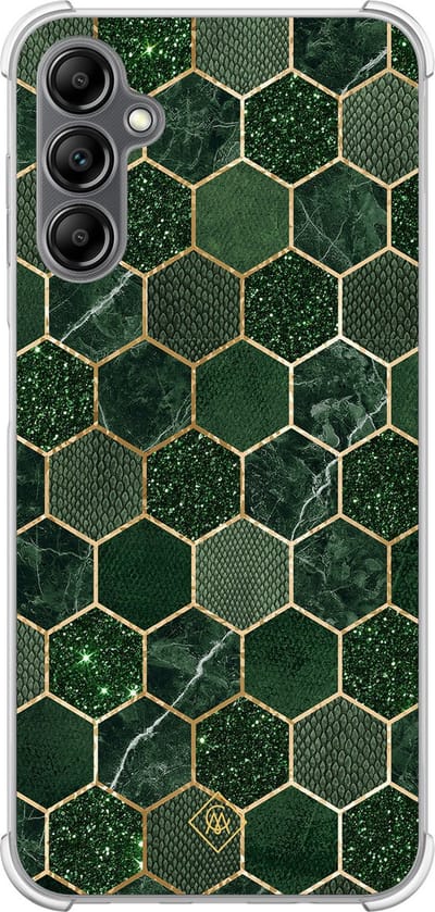 Casimoda® hoesje - Geschikt voor Samsung Galaxy A14 5G - Kubus Groen - Shockproof case - Extra sterk - TPU/polycarbonaat - Groen, Transparant