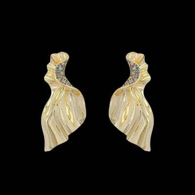Victoria Valenza 925 Sterling Vergulde Blad Oorbellen met Multicolor Zirkonia Stenen - Oorhangers - 925 sterling zilver - Goudkleurig - Blad oorbellen - Zirkonia