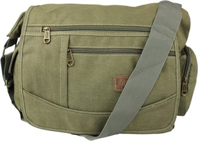 Fana Bags | Grote canvas schoudertas legergroen | Heren / Dames schoudertas A4 | Canvas messenger bag | Schouder tas groot canvas