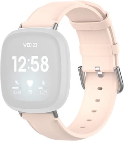 By Qubix - Compatible Fitbit bandje - geschikt voor Fitbit Versa 3/4 & Sense 1/2 leren bandje - Lichtroze Smartwatchbandje bandje Armband Polsband Strap Band Watchband