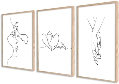Poster Set - Wanddecoratie Prints - Woonkamer Decoreren - Set van 3 - 50x70 cm - Liefdeslijn