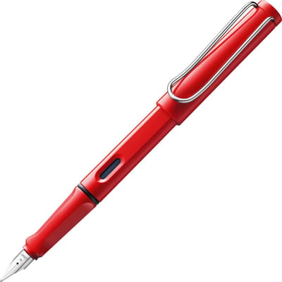 LAMY safari vulpen 016 - gemaakt van robuust kunststof in rood - met ergonomisch grip en stalen penpunt in breedte (B), inclusief LAMY T 10 blauwe inktpatroon