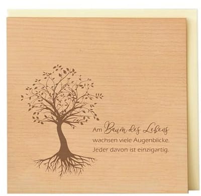 Houten Wenskaart - Levensboom met Diepe Wortels - Handgemaakt Cadeau