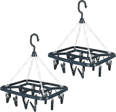 Urban Living Wasgoed droogcarrousel/droogmolen - 2x - 18 clips/knijpers - grijs - kunststof - 31 x 33 cm
