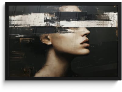 Poster in lijst - Fotolijst 60x40 cm - Posters - Gezicht - Vrouw - Zwart - Abstract - Posterlijst zwart - Decoratie - Wanddecoratie woonkamer - Muurdecoratie slaapkamer