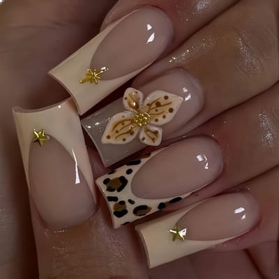 Dailygoods- Valse Nagels Lange Vierkante - 24 Stuks - Kunstnagels met Lijm - Glanzend 3D Bloemen - Snelle Inzetset - Hoogwaardig ABS-Materiaal