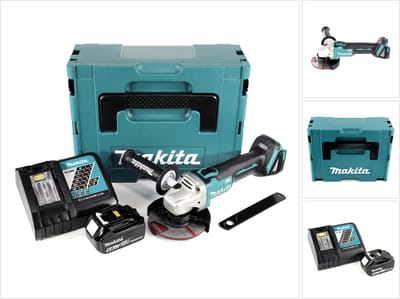Makita DGA 504 RT1J accu haakse slijper 18 V 125 mm borstelloos + 1x accu 5,0 Ah + oplader + Makpac
