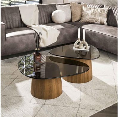 Salontafel Tinto driehoekig glas set van 2 - Brons glas