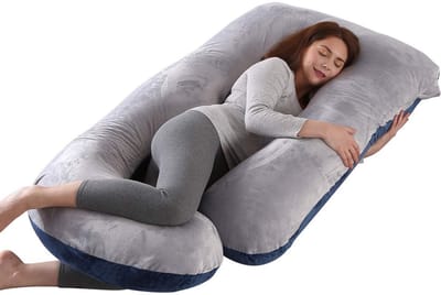 Allecto - Zwangerschapskussen om te slapen - Full Body Kussen - Ondersteuning voor zwangere vrouwen - Marineblauw en grijs-fluweel - Comfortabel en...