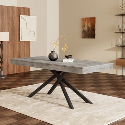 DESMIU Eettafel - Uitschuifbaar Met Stevig Blad En Kruisvormig Onderstel - Voor Eetkamer Keuken En Woonkamer - MDF - Grijs - 140 Tot 180 X 80 Cm