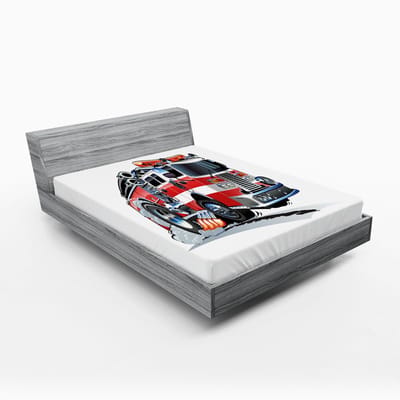 ABAKUHAUS Hoeslaken met vrachtwagenmotief, brandweerwagen, zachte decoratieve stof met elastische band, 140 x 200 cm, babyblauw scharlakenrood